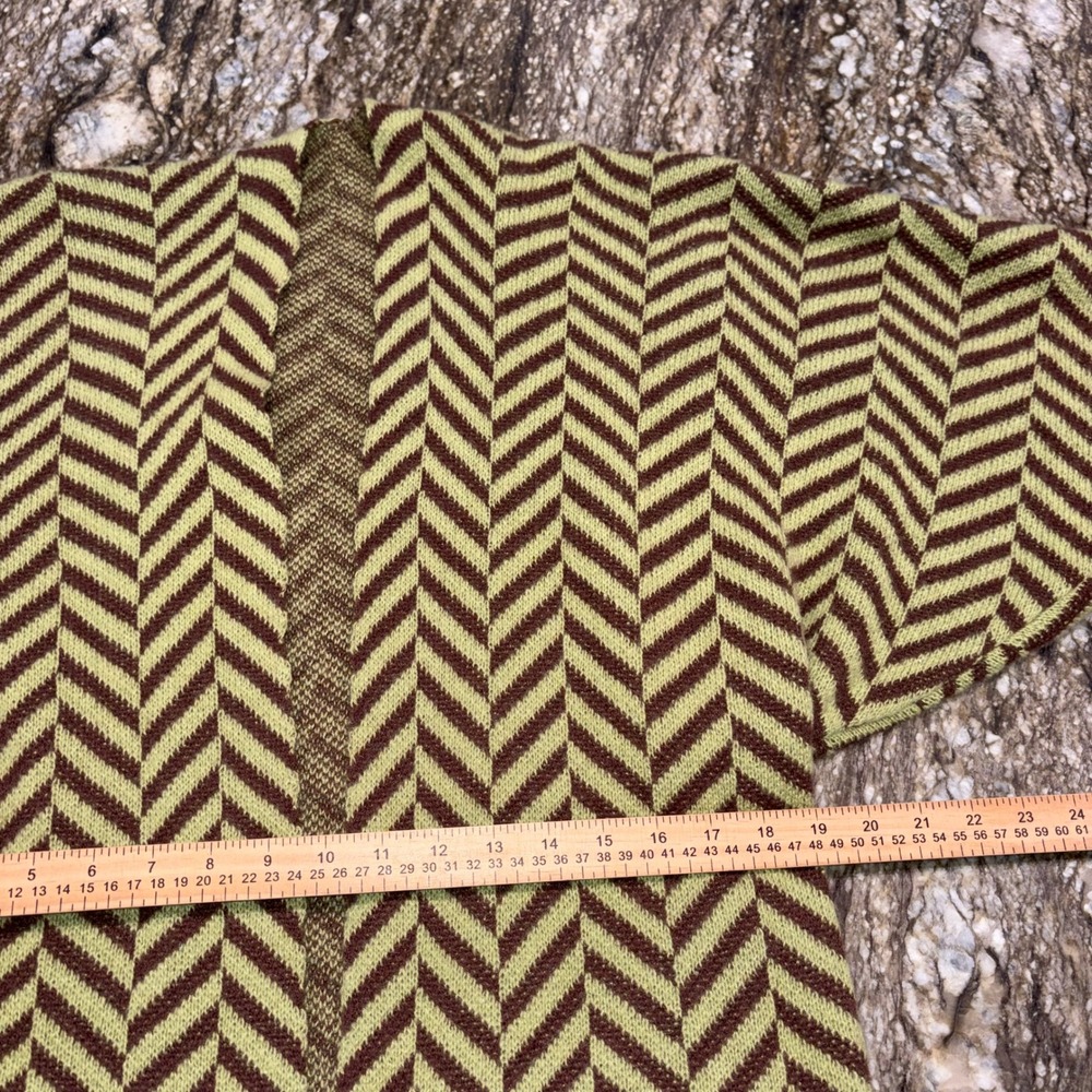 Boho Chevron Herringbone Handmade Duster Cardigan Women M Green Brown - Picture 8 of 9